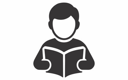 Silhouette icon of a person reading a bookのイラスト素材