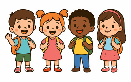 Cute cartoon illustration of children walking to school.のイラスト素材