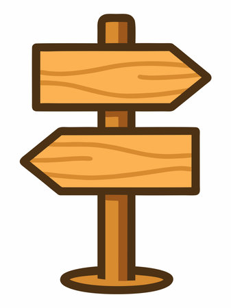 Illustration of a wooden road sign with a direction arrow.のイラスト素材