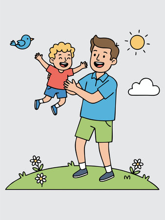 Cheerful cartoon illustration of a father playing with his child.のイラスト素材