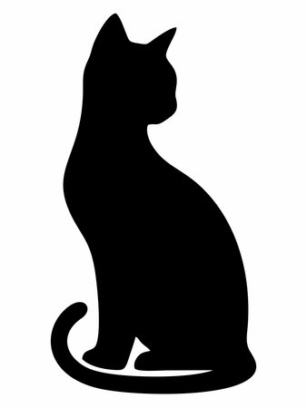Black Cat Silhouette Sitting on White Backgroundのイラスト素材
