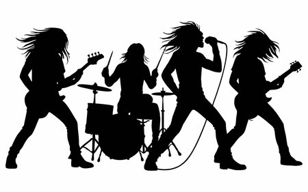 Vector illustration of a silhouette of a rock bandのイラスト素材