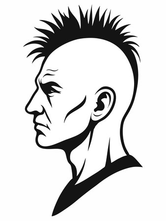 Punk Style Man Side Profile Silhouette Vector Illustrationのイラスト素材