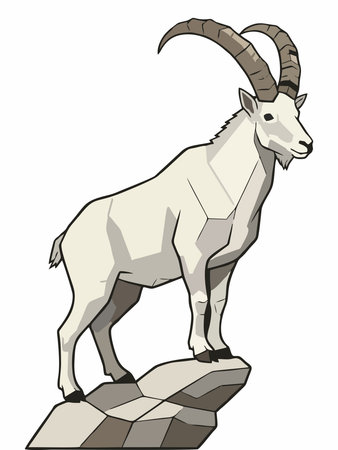 Stylized White Mountain Goat Standing on a Rockのイラスト素材