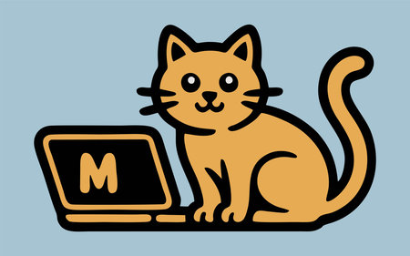 Cute Cartoon Cat Working on Laptop