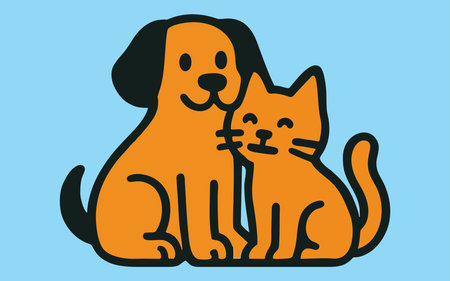 Cute Cartoon Dog and Cat Sitting Together