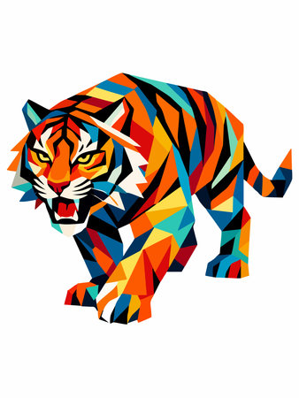 Colorful Geometric Tiger Low Poly Vector Illustrationのイラスト素材