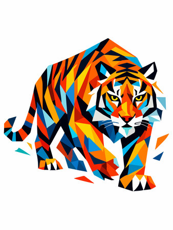 Colorful Geometric Tiger Low Poly Vector Illustrationのイラスト素材