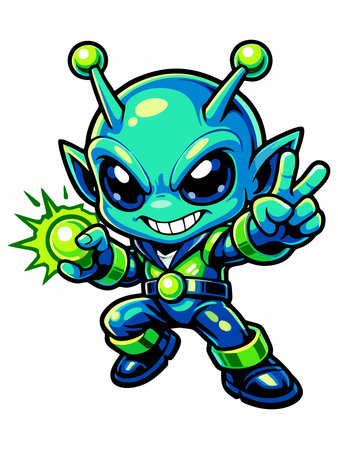 Adorable Cartoon Alien Characters with Energetic Poses and Bright Colorsのイラスト素材