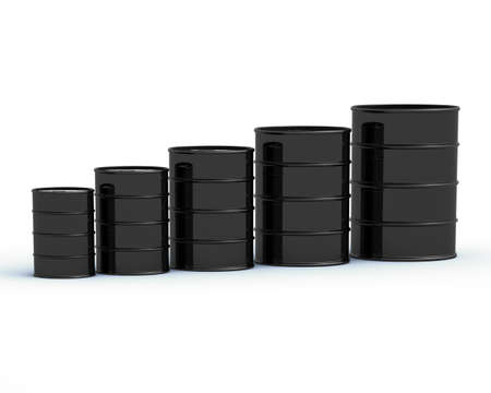 Graph consisting of stacks of barrels illustrating the oil market, isolated on white backgroundの写真素材
