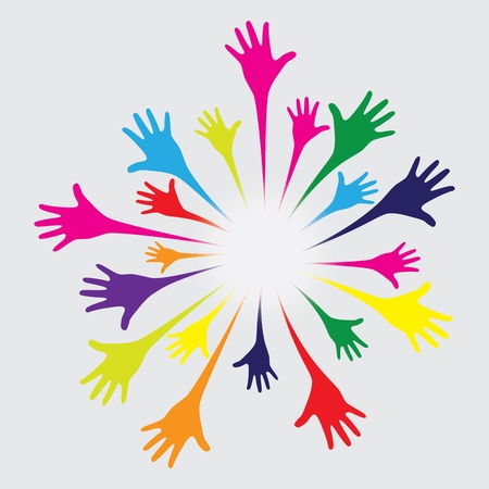 hands happy teamwork on a olive green background. vector.のイラスト素材