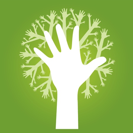 hands tree on olive green background. Vector.のイラスト素材