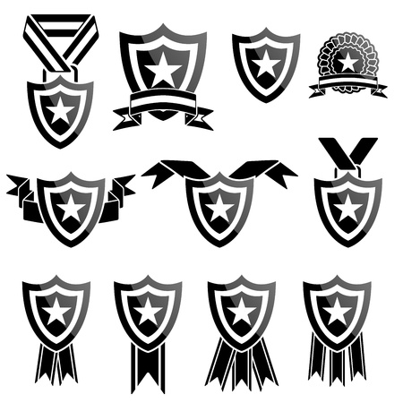 Vector black trophy and awards icons setのイラスト素材