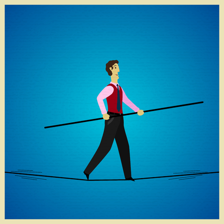 Businessman balancing on a rope. Vector illustrationのイラスト素材