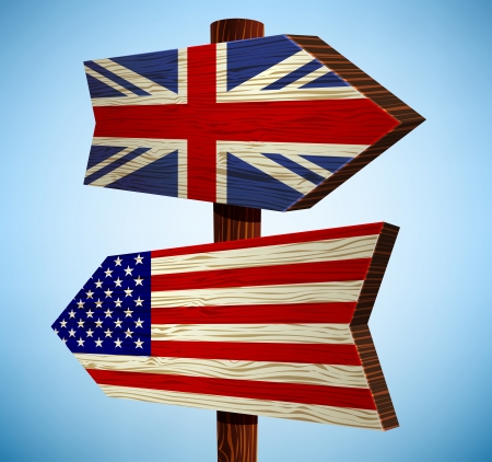 Road sign with the flag of america and Britainのイラスト素材
