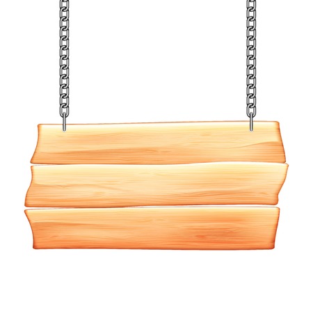 wooden sign on the ropes on white backgroundのイラスト素材