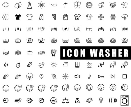 icon collection washing machines, washing, wringing, dryingのイラスト素材
