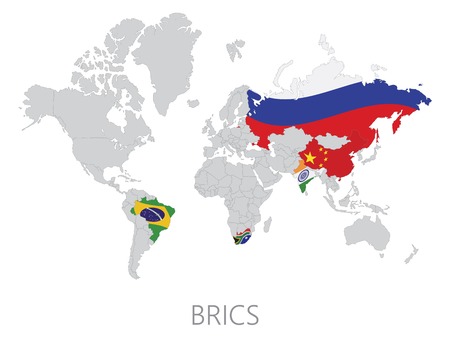 BRICS on world map on white backgroundのイラスト素材