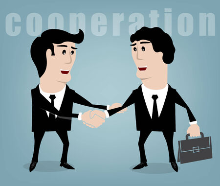 Ilustración de two businessmen shaking hands on a blue background - Imagen libre de derechos