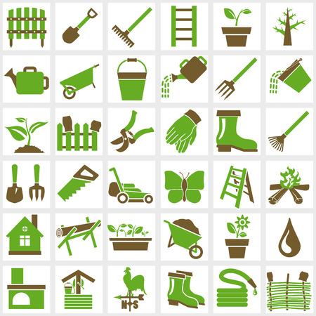 Vector green garden icons set on white