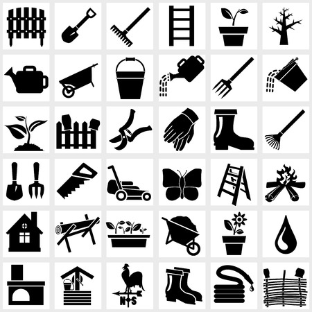 Vector black garden icons set on white Vector black garden icons set on white