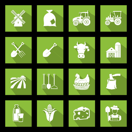 Set of agriculture icons on green. Vector illustrationsのイラスト素材