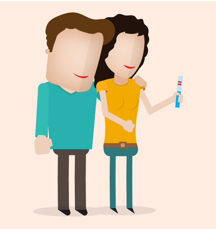 Couple Looking At A Positive Pregnancy Test first trimester pregnantのイラスト素材