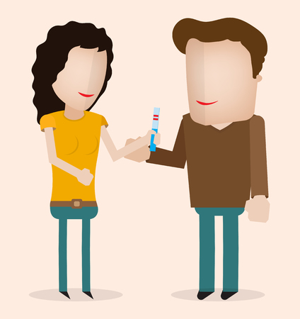 Couple Looking At A Positive Pregnancy Test first trimester pregnantのイラスト素材