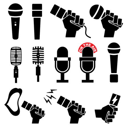 Microphone icons on white background. Vector illustration. sound mic set karaokeのイラスト素材