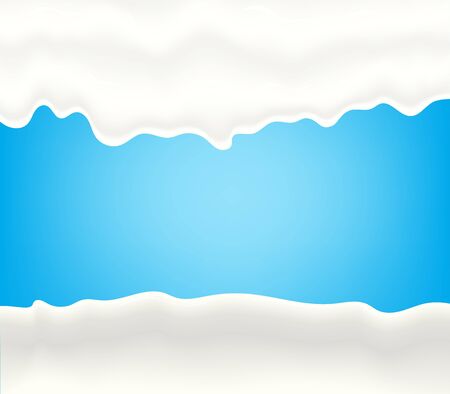 Milk, yogurt, cream or juice splashing. White smudges splashes drops on blue background.  illustrationのイラスト素材