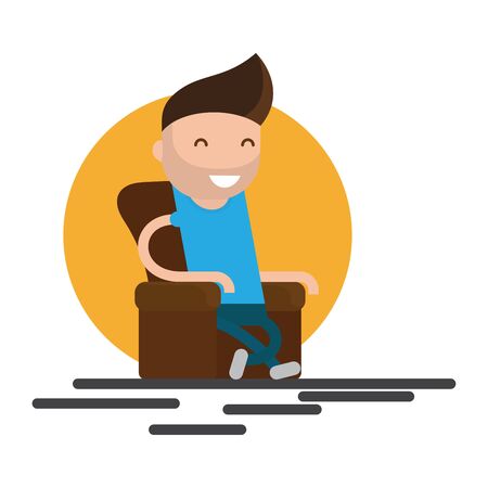 Man sitting In armchair relaxing comfort home vector illustrationのイラスト素材