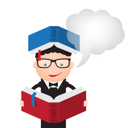Illustration of a man reading a book with cloud for textのイラスト素材