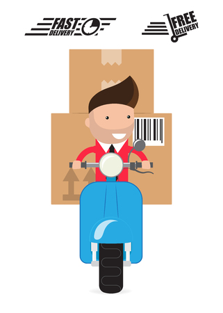 Delivery Boy Ride Scooter Motorcycle Service, Order, Worldwide Shipping, Fast and Free Transportのイラスト素材