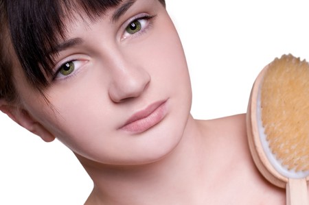 Closeup studio shot of a young beautiful womanの写真素材