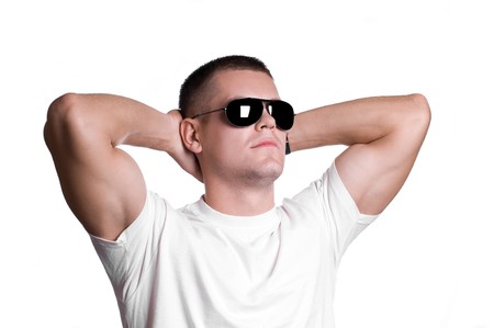 Portrait of a handsome young man in sunglassesの写真素材