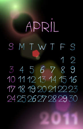 Abstract illustration of the vertical calendar for 2011 year created with light. April.の写真素材