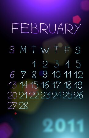 Abstract illustration of the vertical calendar for 2011 year created with light. February.の写真素材