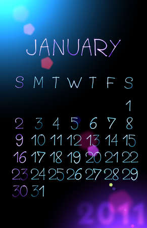 Abstract illustration of the vertical calendar for 2011 year created with light. January.の写真素材