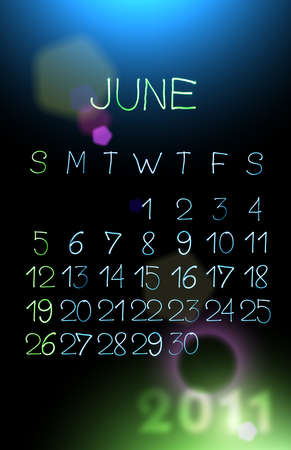 Abstract illustration of the vertical calendar for 2011 year created with light. June.の写真素材