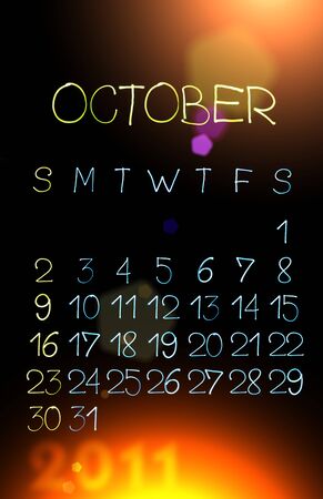 Abstract illustration of the vertical calendar for 2011 year created with light. October.の写真素材