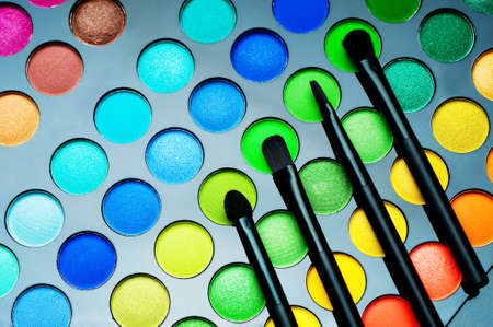 Palette of colorful eye shadows close-up. woman cosmetics.の写真素材