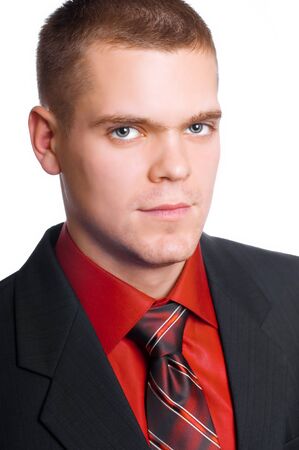 closeup portrait of businessman isolated on whiteの写真素材