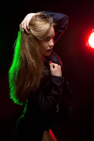 beautiful young woman with magnificent natural hairの写真素材