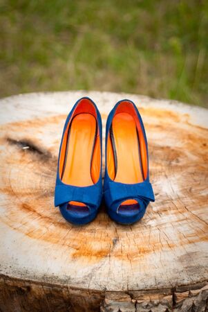 Blue wedding shoes brideの写真素材