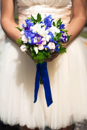 wedding bouquet at bride s handsの写真素材