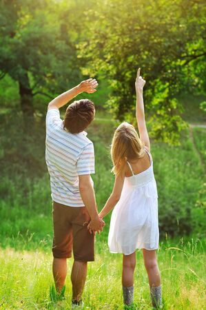 a young couple in love outdoorsの写真素材