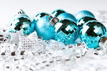 Christmas blue baublesの写真素材