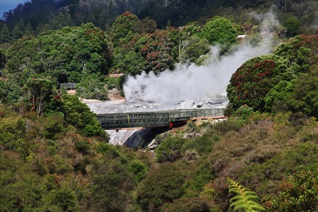 Walk through the thermal Park in Rotorua, New Zealandの写真素材