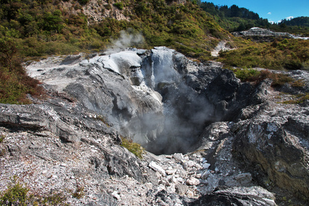 Walk through the thermal Park in Rotorua, New Zealand