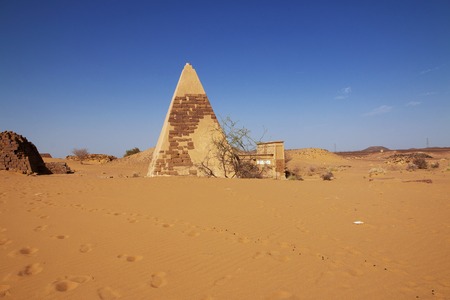 The ancient pyramids of Meroe in Sudan's desertの写真素材